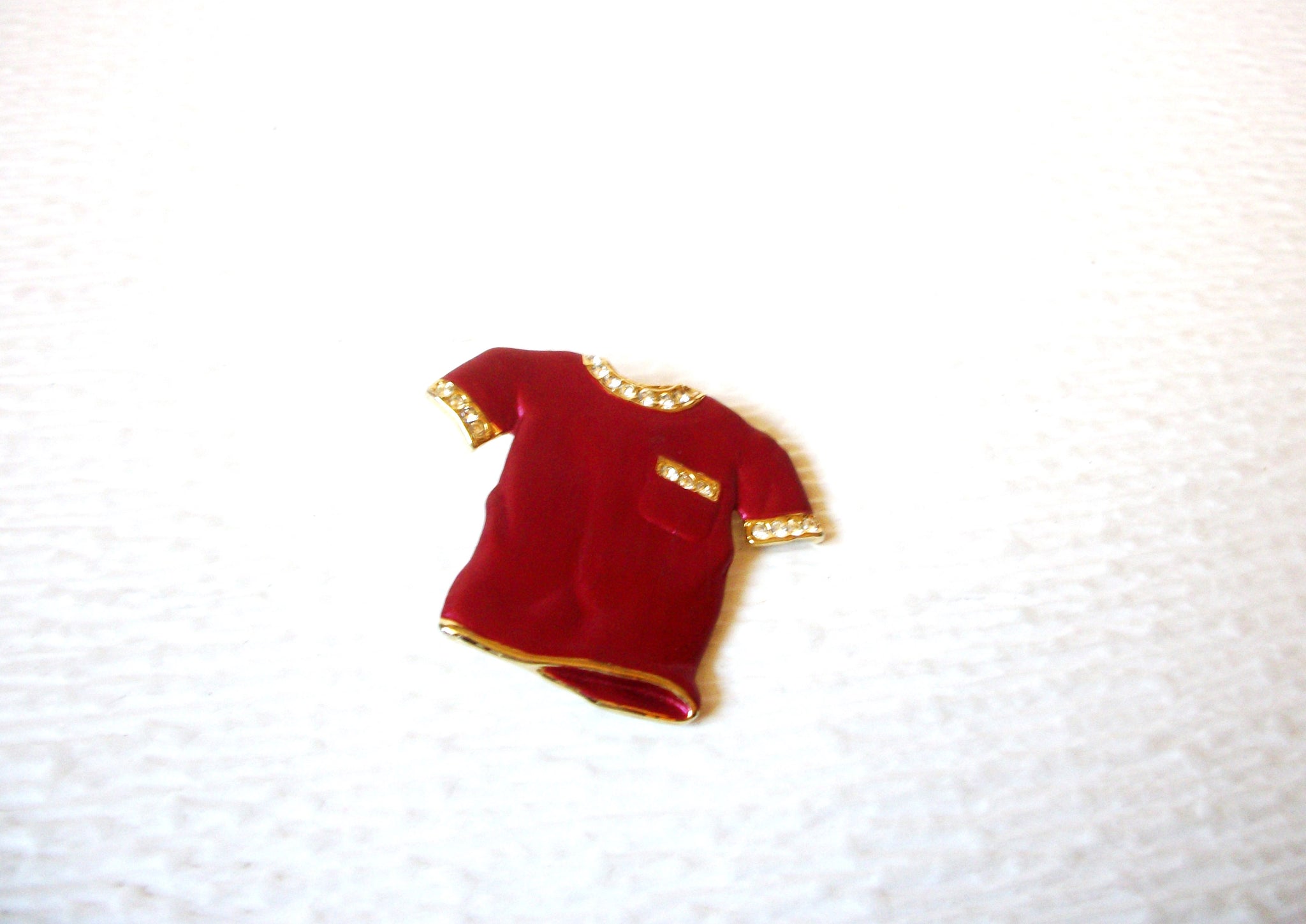 Vintage Enameled Rhinestone Shirt Brooch Pin 121216