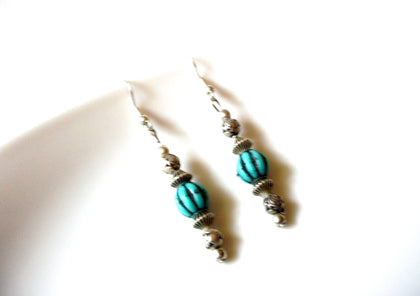 Bohemian Silver Toned Turquoise Dangle Earrings 9216