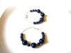 Retro Large Silver Toned Dark Blue Hoop Earrings 92017