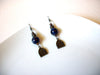 Vintage Bronze Cobalt Blue Glass Dangle 2 1/2" Earrings 121816