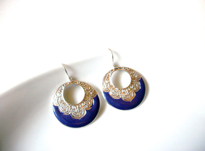 Bohemian Silver Toned Purple Enameled Dangle Earrings 9216