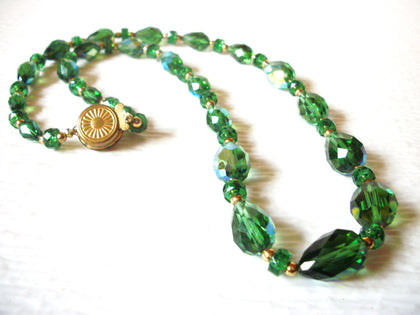 Vintage  Green Blue Aurora Borelias Czech Glass 20" Necklace 80417