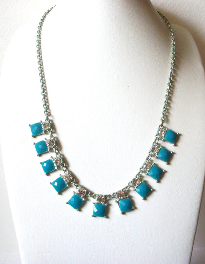 Retro Silver Blue Clear Rhinestone Necklace 60116