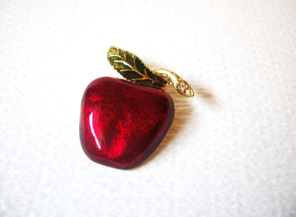 Vintage Brooch Pin Gold Toned Enameled Red Apple 010721