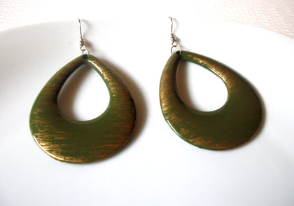 Retro Large Olive Gold Acetate Dangle Earrings 92017