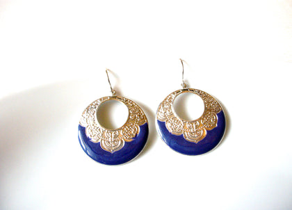 Bohemian Silver Toned Purple Enameled Dangle Earrings 9216