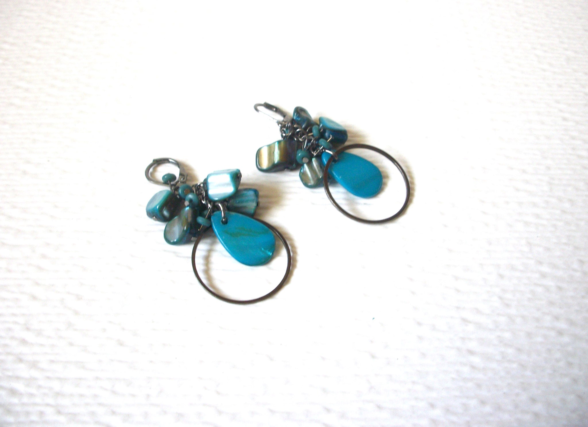 Blue Shell Bohemian 1980s Dangle Earrings 123120