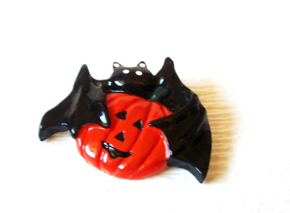 Thicker Vintage Halloween Bat Pumpkin Resin Brooch Pin 121216
