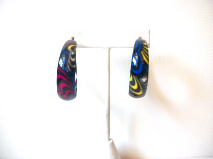 Funky Retro 1970s Enameled Big Hoop Earrings 9216