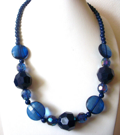 Midnight Blue Faceted Acrylic Beads 20" Retro Necklace 71417