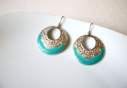 Bohemian Silver Toned Turquoise Enameled Dangle Earrings 9216
