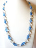 Vintage Frosted Glass Clear Blue 28" Necklace 72017