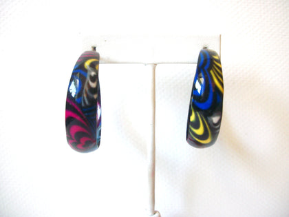 Funky Retro 1970s Enameled Big Hoop Earrings 9216