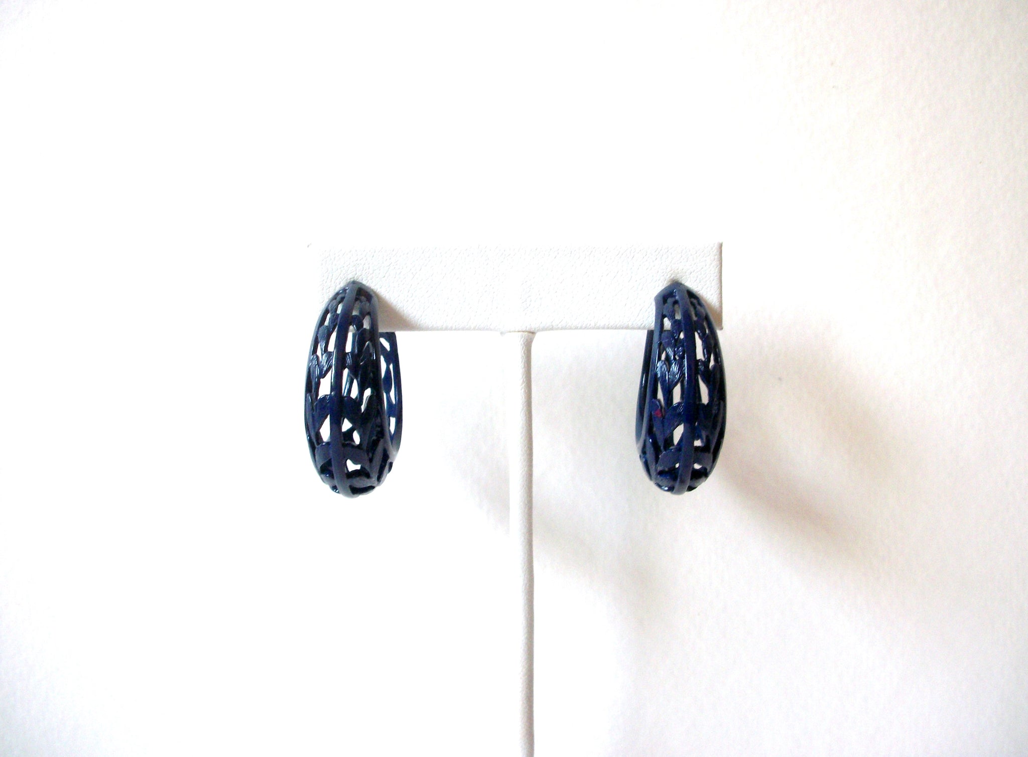 Dark Blue Enameled Hoop Retro Earrings 91517