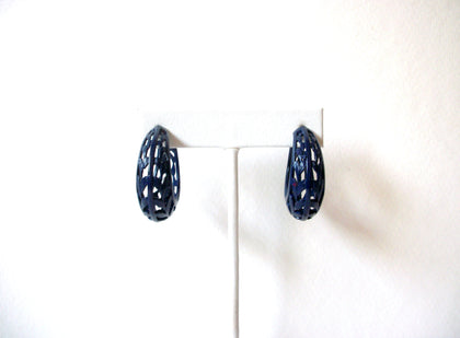 Dark Blue Enameled Hoop Retro Earrings 91517