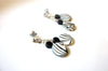 Vintage White Black Glass Dangle 2"  Earrings 121816