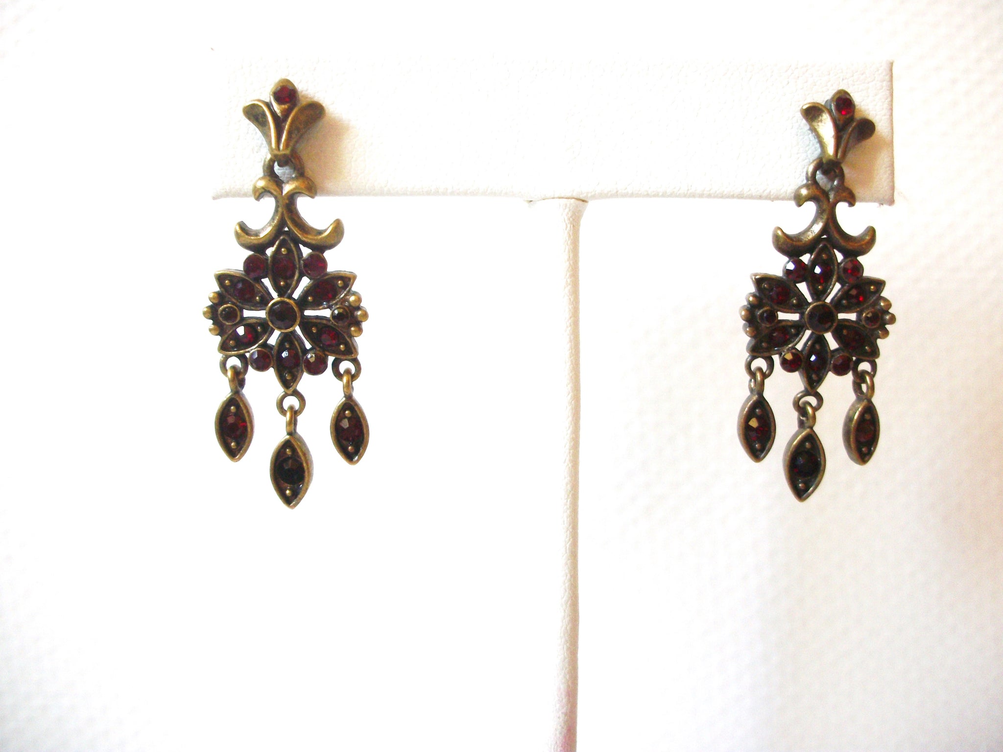 Victorian Antiqued Red Rhinestone Chandelier Earrings 92216