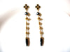 Vintage Gold Toned Black Czech Glass 5" Very Long Dangle Earrings 9216