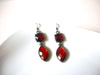 Retro Dark Silver Toned Red Faceted Dangle Earrings 9216