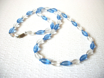Vintage Frosted Glass Clear Blue 28" Necklace 72017