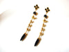 Vintage Gold Toned Black Czech Glass 5" Very Long Dangle Earrings 9216