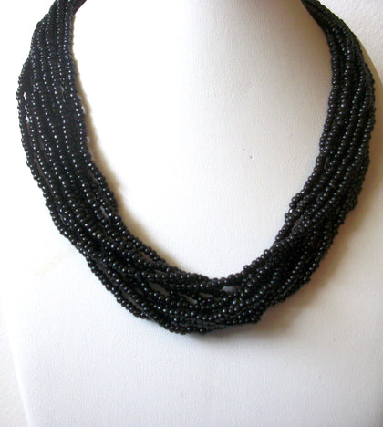 TRIFARI Black Glass Multi Strand 18" Vintage Necklace 71417