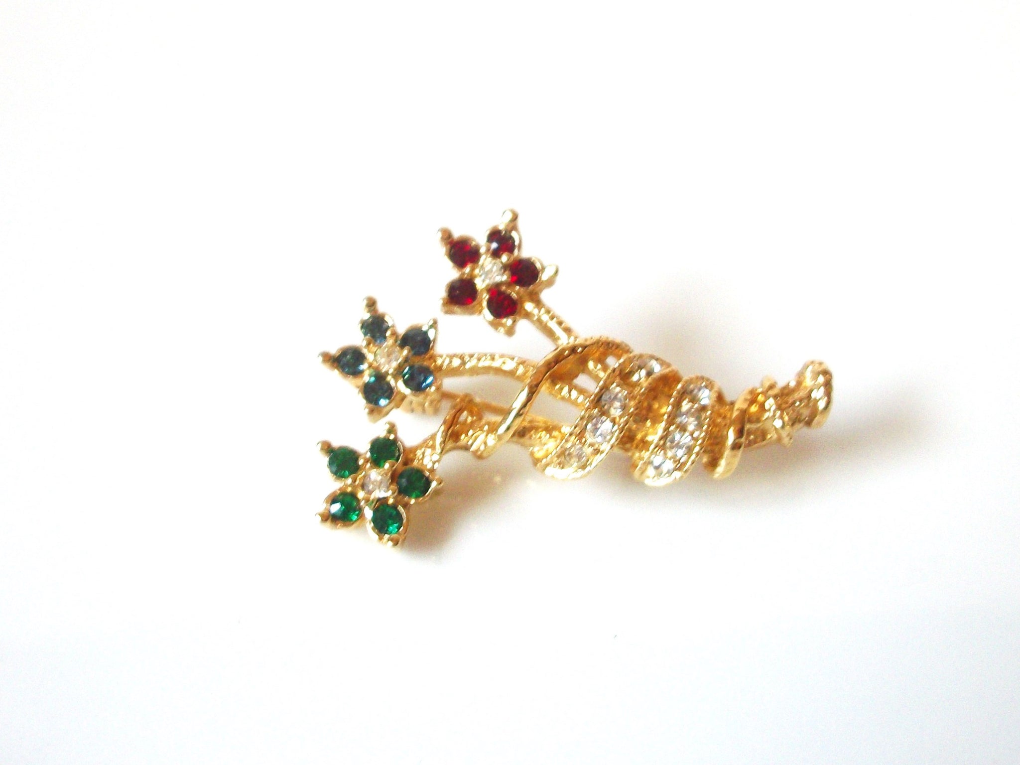 Vintage Gold Toned Rhinestone Flower Brooch Pin 81517