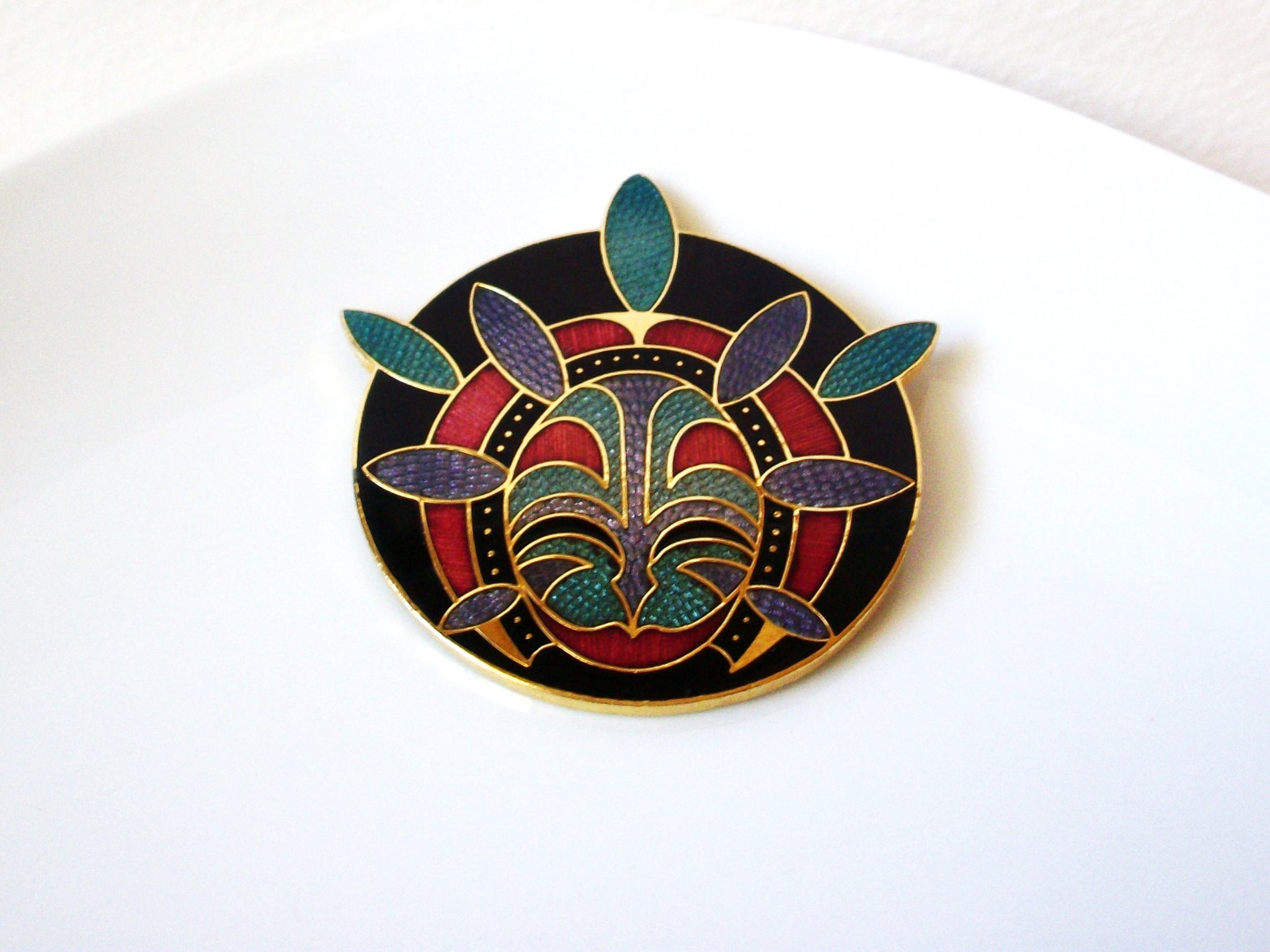 Vintage Cloisonné Large Mask Barbara Lavallee Brooch 71518