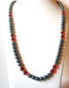 Vintage Necklace Gray Gold Red Glass Pearl 36" Long 60816