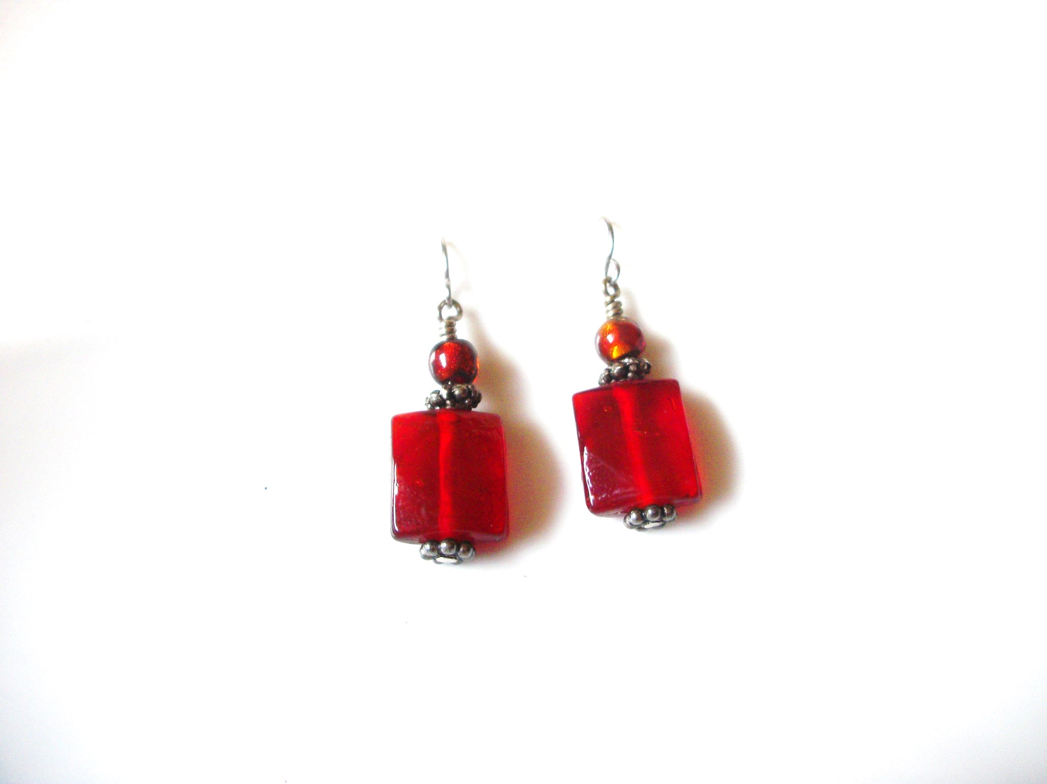 Vintage Red Glass Dangle Earrings 123116