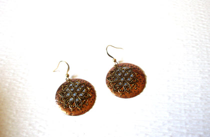 Bohemian Hammered Copper Toned Filigree Dangle Earrings 71917