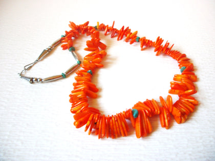Vintage Southwestern Orange Shell Turquoise Necklace 71518