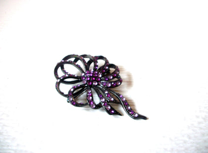 Vintage Brooch Pin Dark Toned Rhinestone Flower 2 1/2" Long 60816