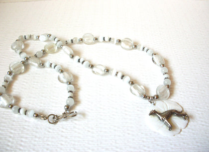 Hand Made Frosted Glass Mother Of Pearl Dog Pendant Necklace 122920