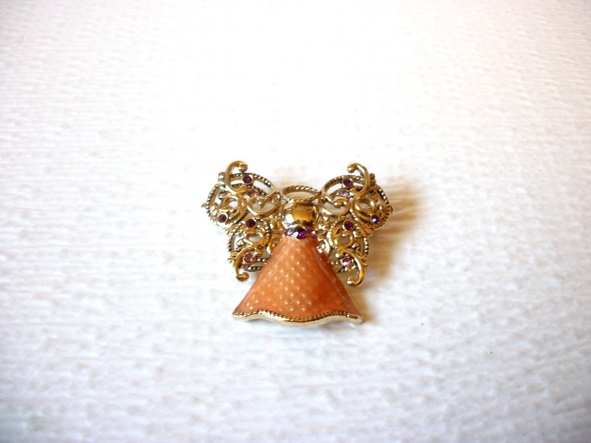 Vintage Filigree Rhinestone Angel Brooch Pin 121216