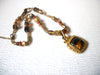Vintage Gold Toned Amber Honey Gold Pendant Glass Necklace 122916