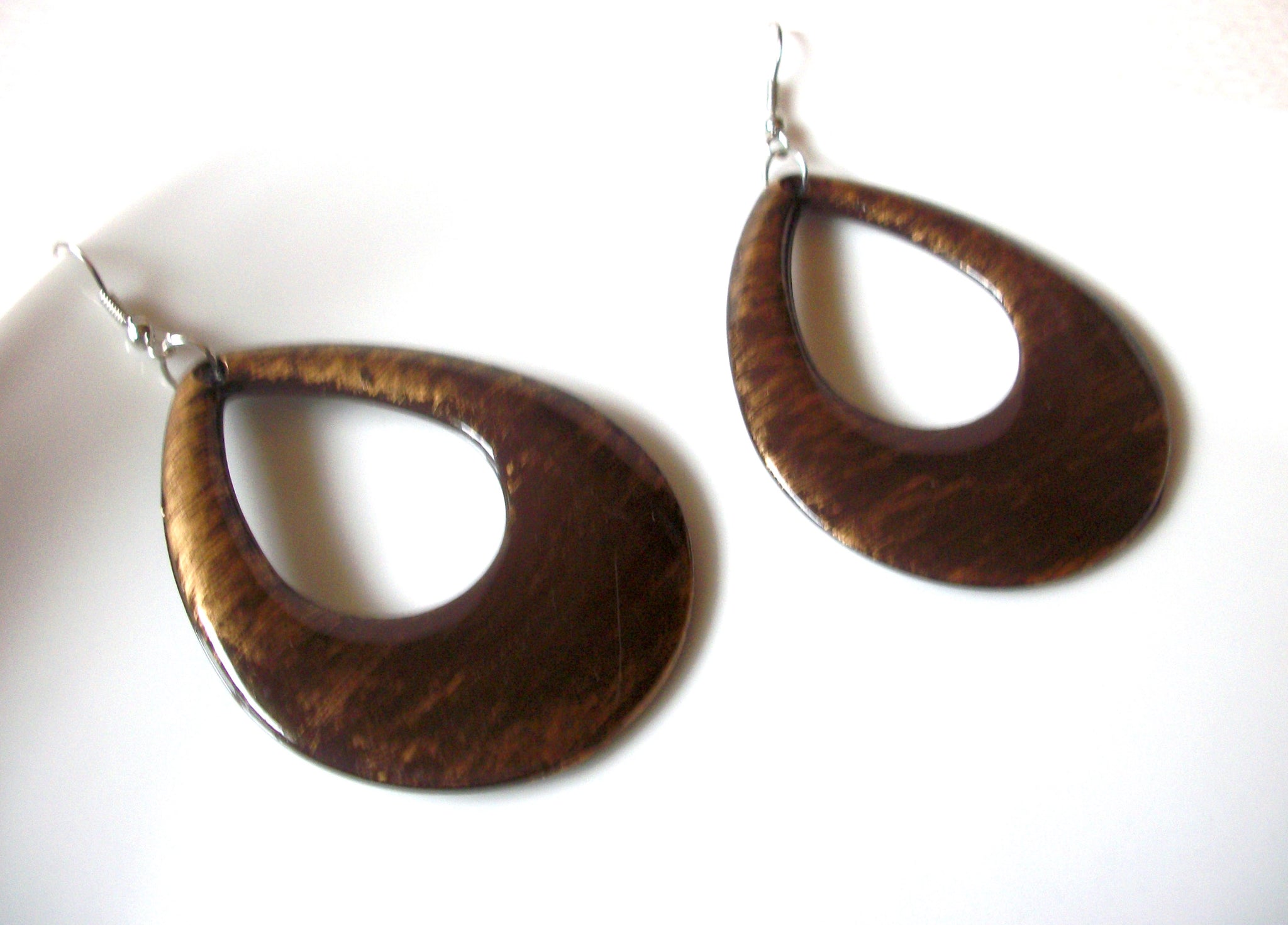 Retro Large Brown Gold Acetate Dangle Earrings 92017