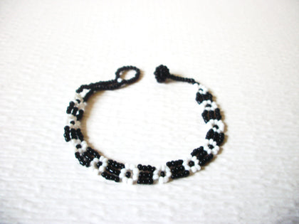 Bohemian Black White Glass Seed Flower 7 1/2" Bracelet 72017