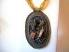 Vintage Ethnic Big Stone Pendant Golden Glass 28" Necklace 121816