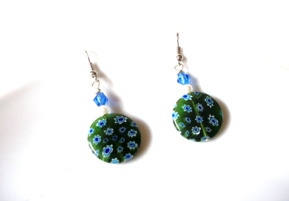 Vintage Floral Glass Dangle Earrings 123116