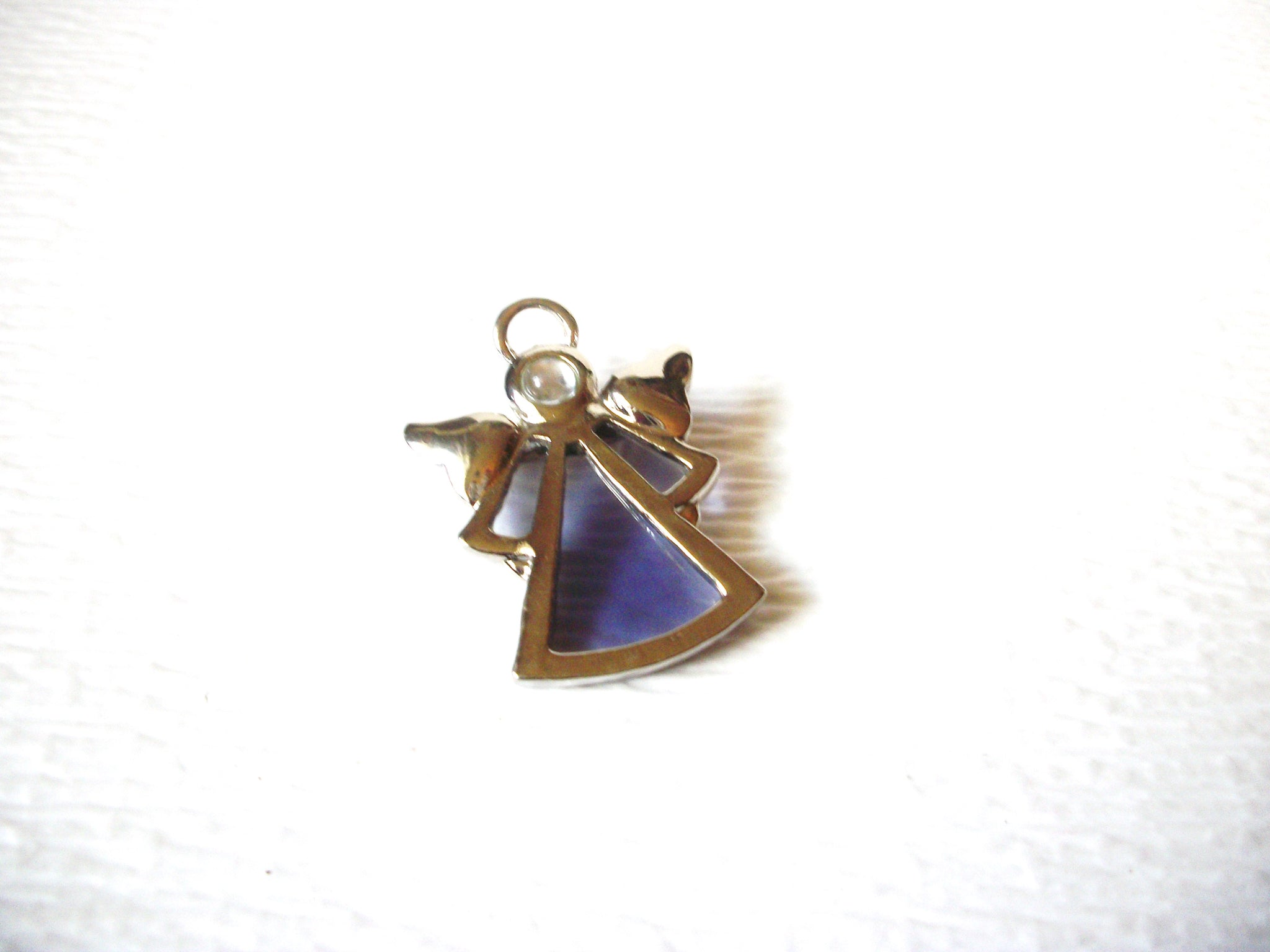 Vintage Silver Toned Purple Glass Angel Brooch Pin 5917
