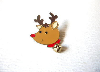 Vintage Enameled Reindeer Bell Brooch Pin 61518