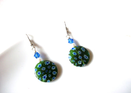 Vintage Floral Glass Dangle Earrings 123116