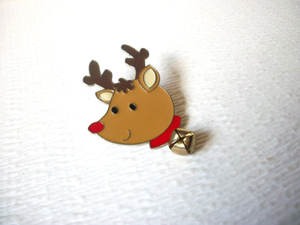 Vintage Enameled Reindeer Bell Brooch Pin 61518