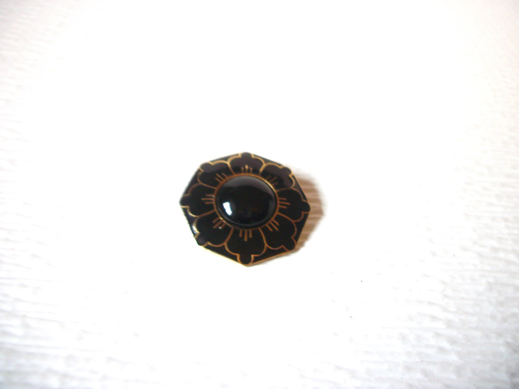Vintage Mona So Signed Gold Black Enameled Pin Brooch 123116