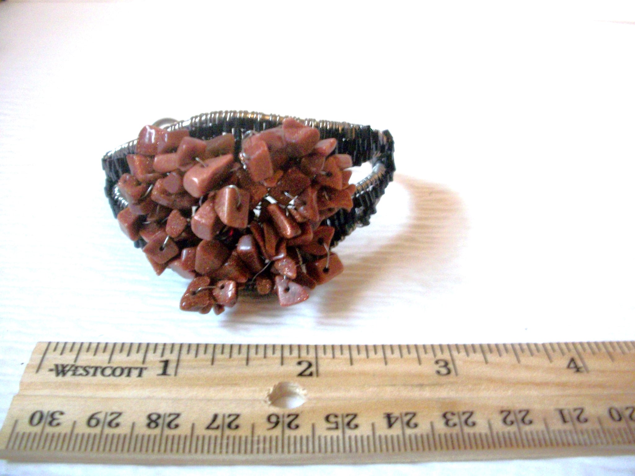 Vintage Cuff Bracelet Southwestern Red Orange Carnelian AGATE Chips 30417