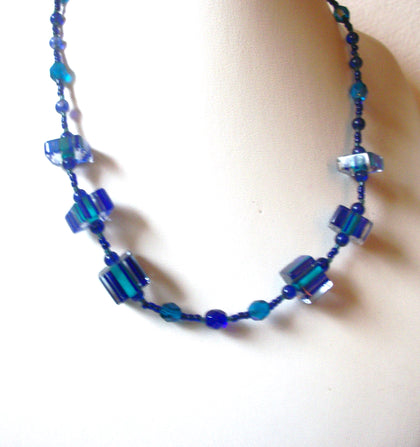 Vintage 15" Inch Shorter Length Blue German Bullseye Glass Necklace 22617