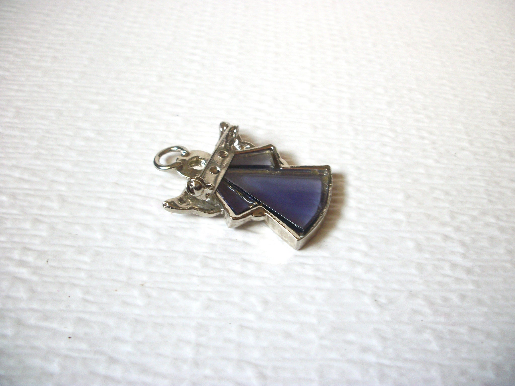 Vintage Silver Toned Purple Glass Angel Brooch Pin 5917