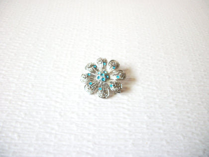 Retro Silver Blue Rhinestone Flower Brooch Pin 91517