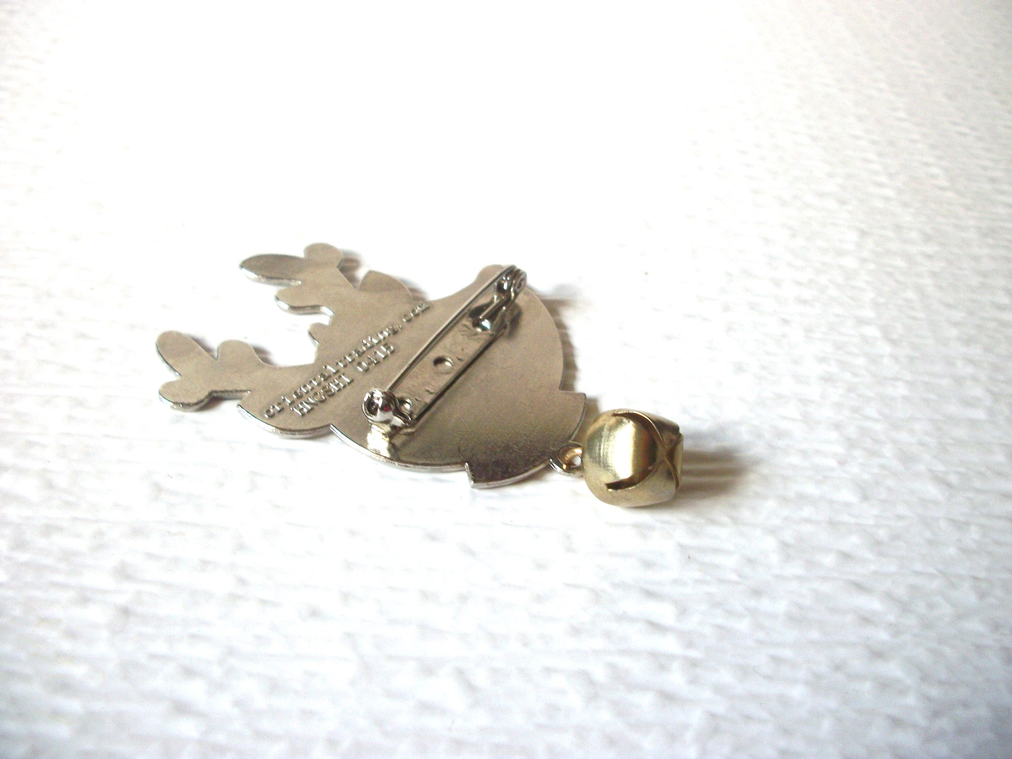 Vintage Enameled Reindeer Bell Brooch Pin 61518